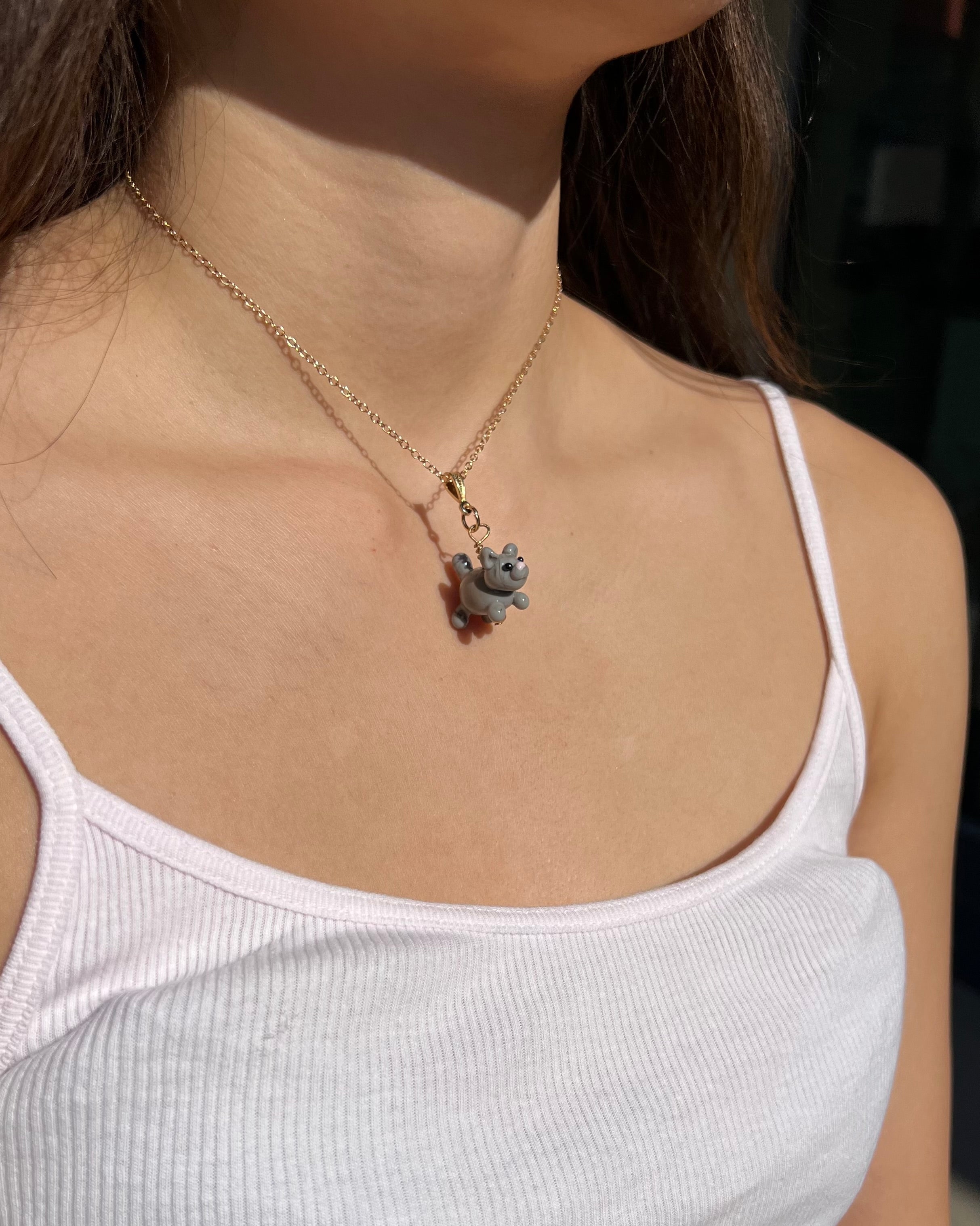 Cloudy Gray Kitten Necklace