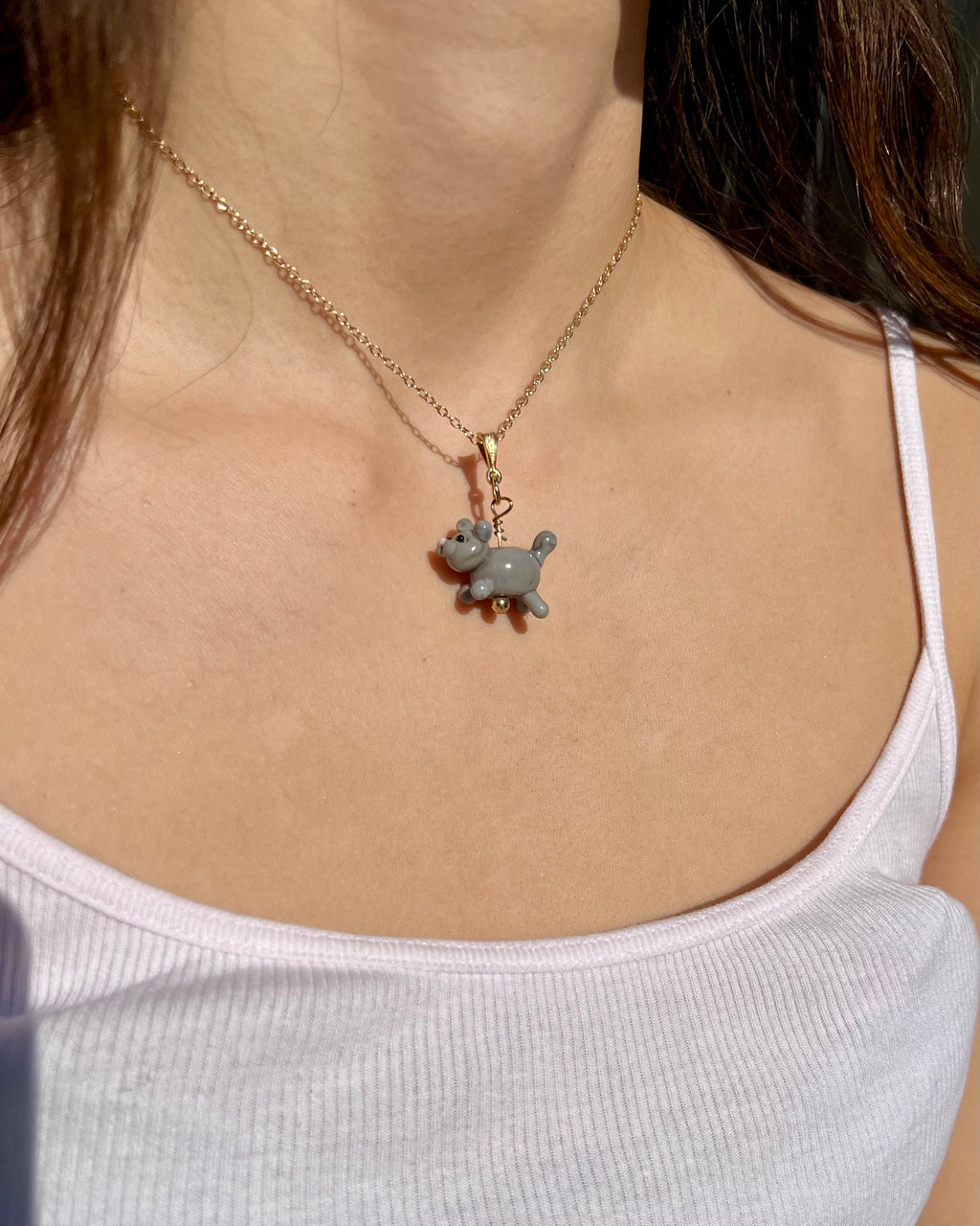 Cloudy Gray Kitten Necklace