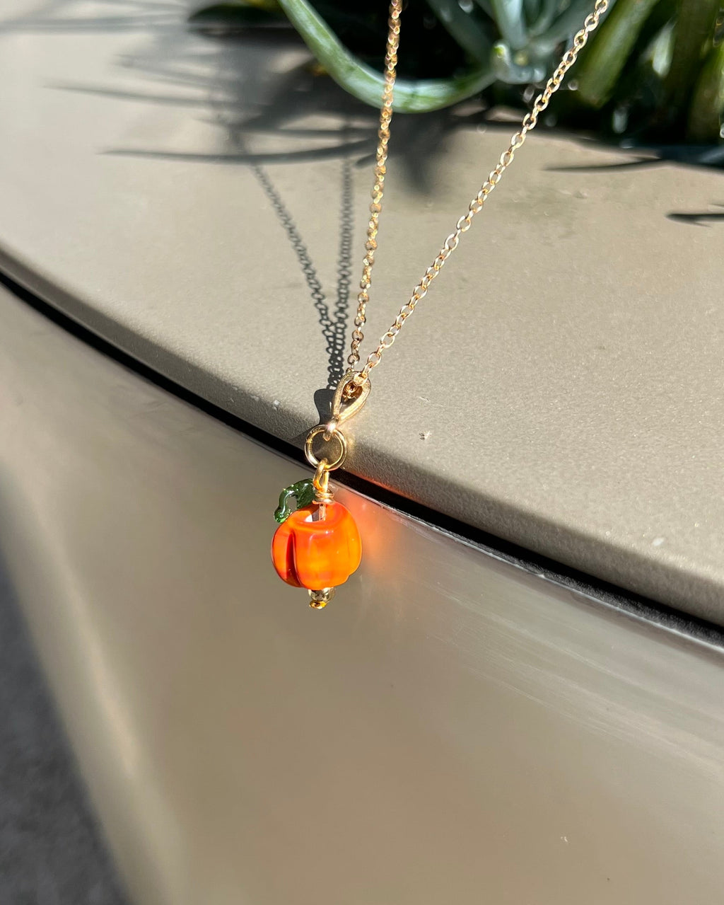 Handmade glass pumpkin necklace