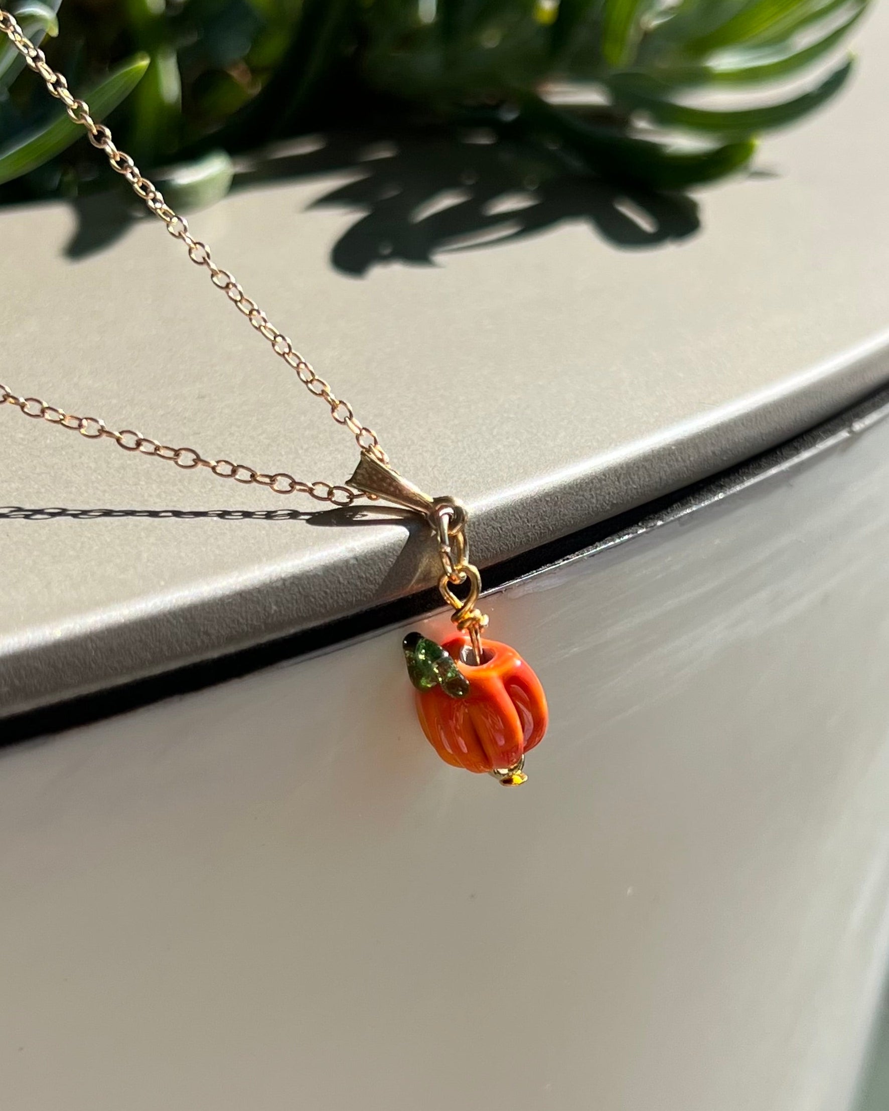 Handmade glass pumpkin necklace