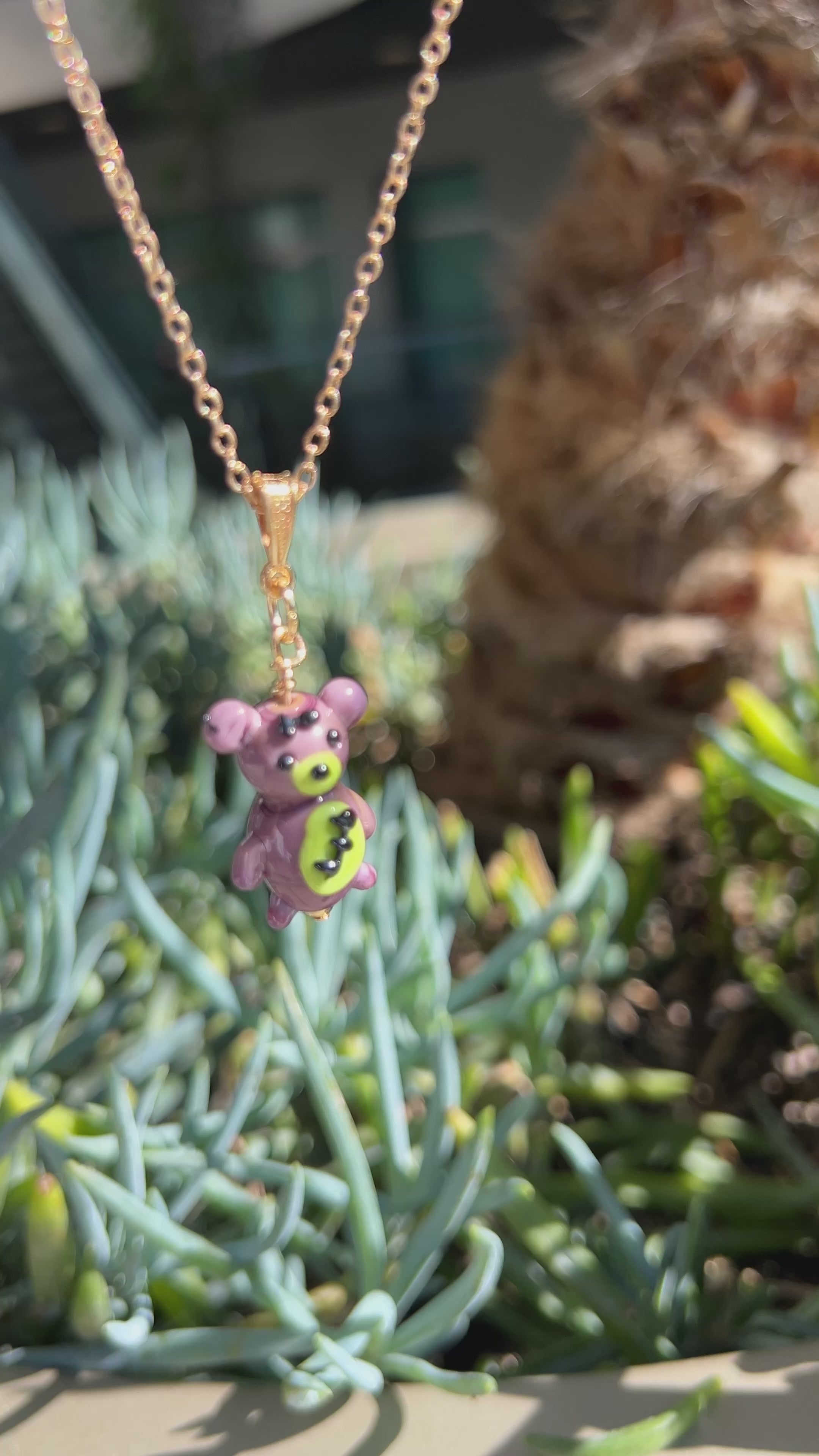 Handmade glass zombi bear necklace