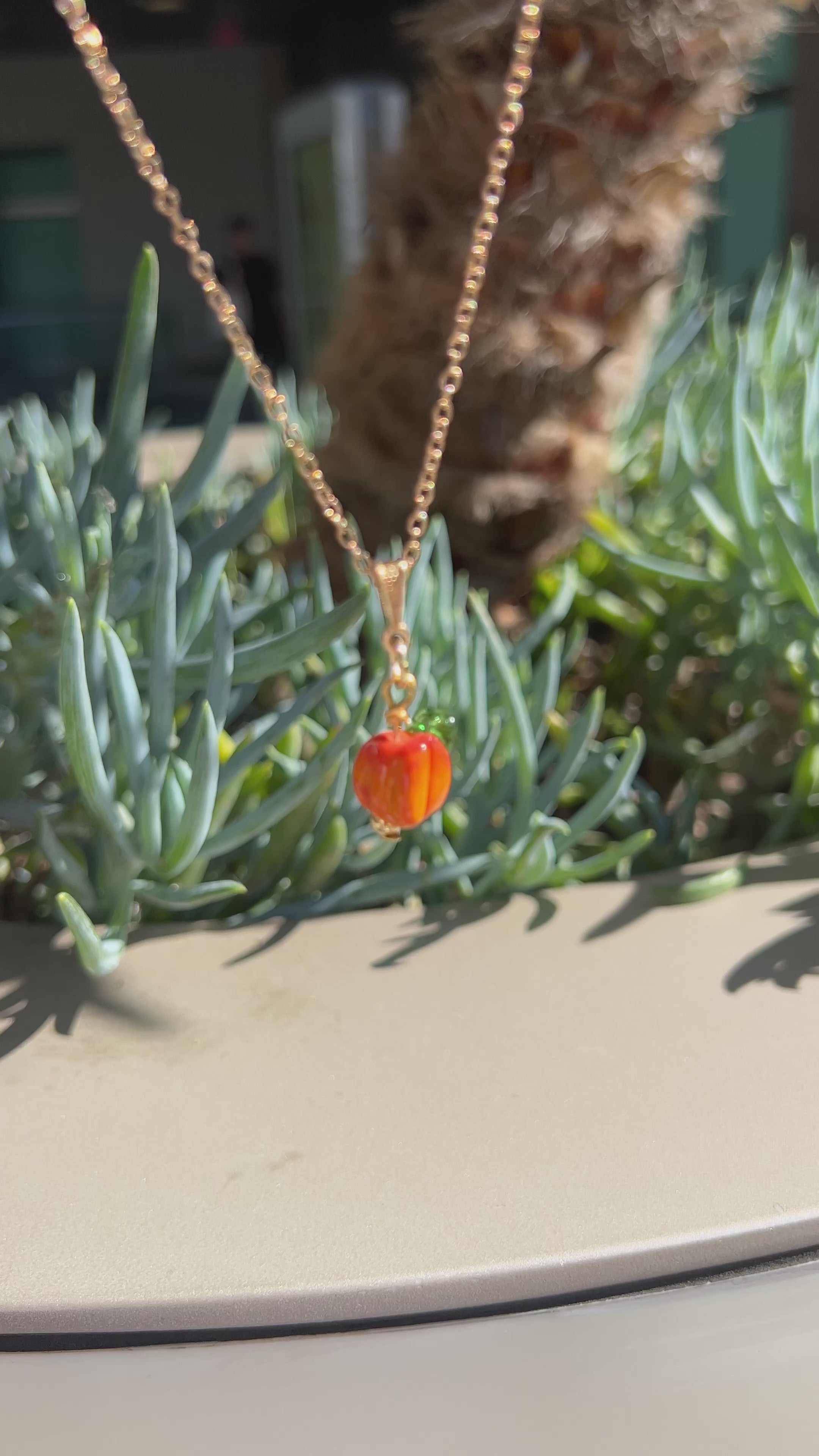 Handmade glass pumpkin necklace