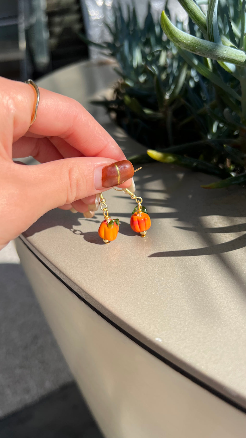 Handmade glass pumpkin earrings