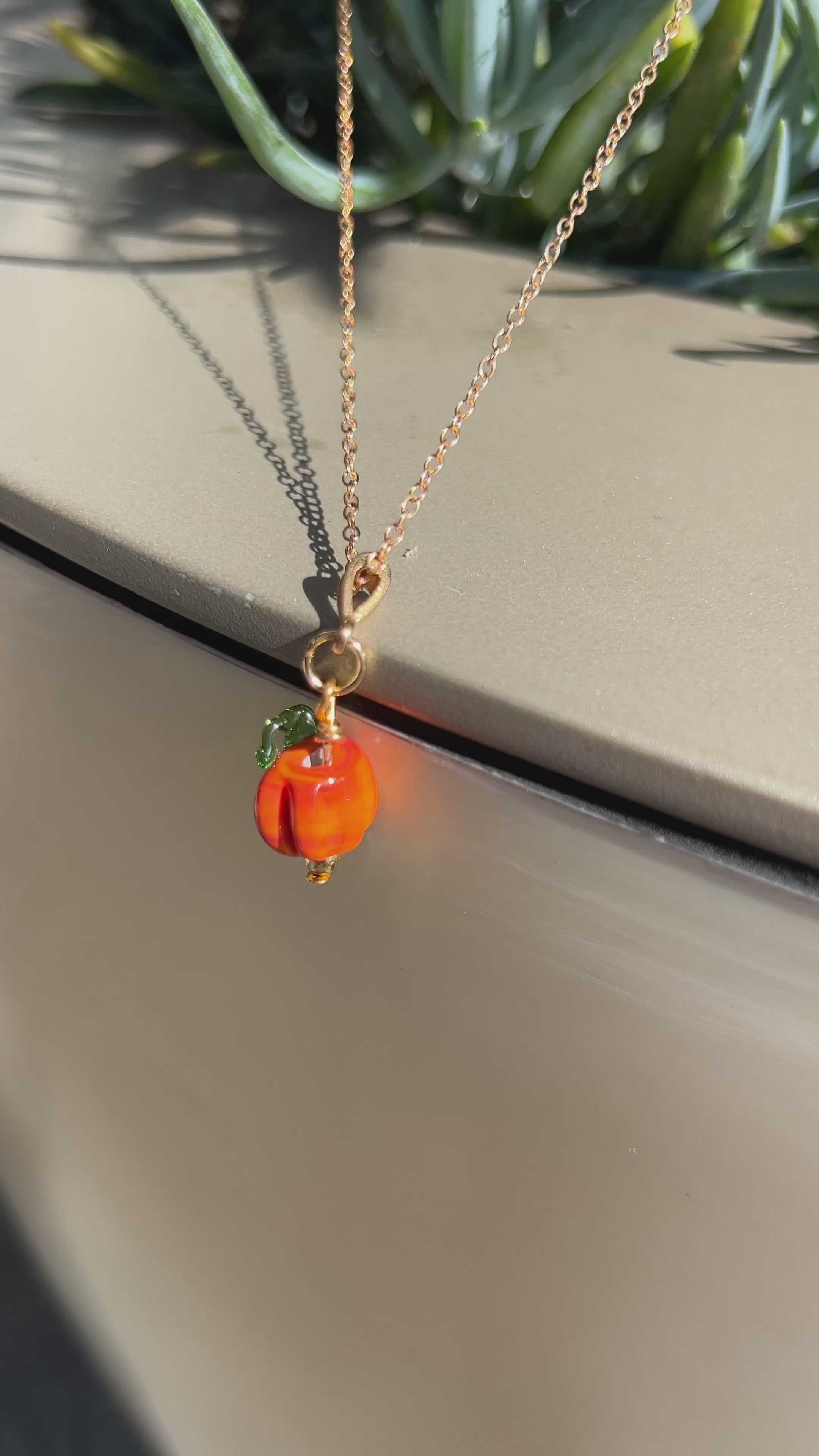 Handmade glass pumpkin necklace