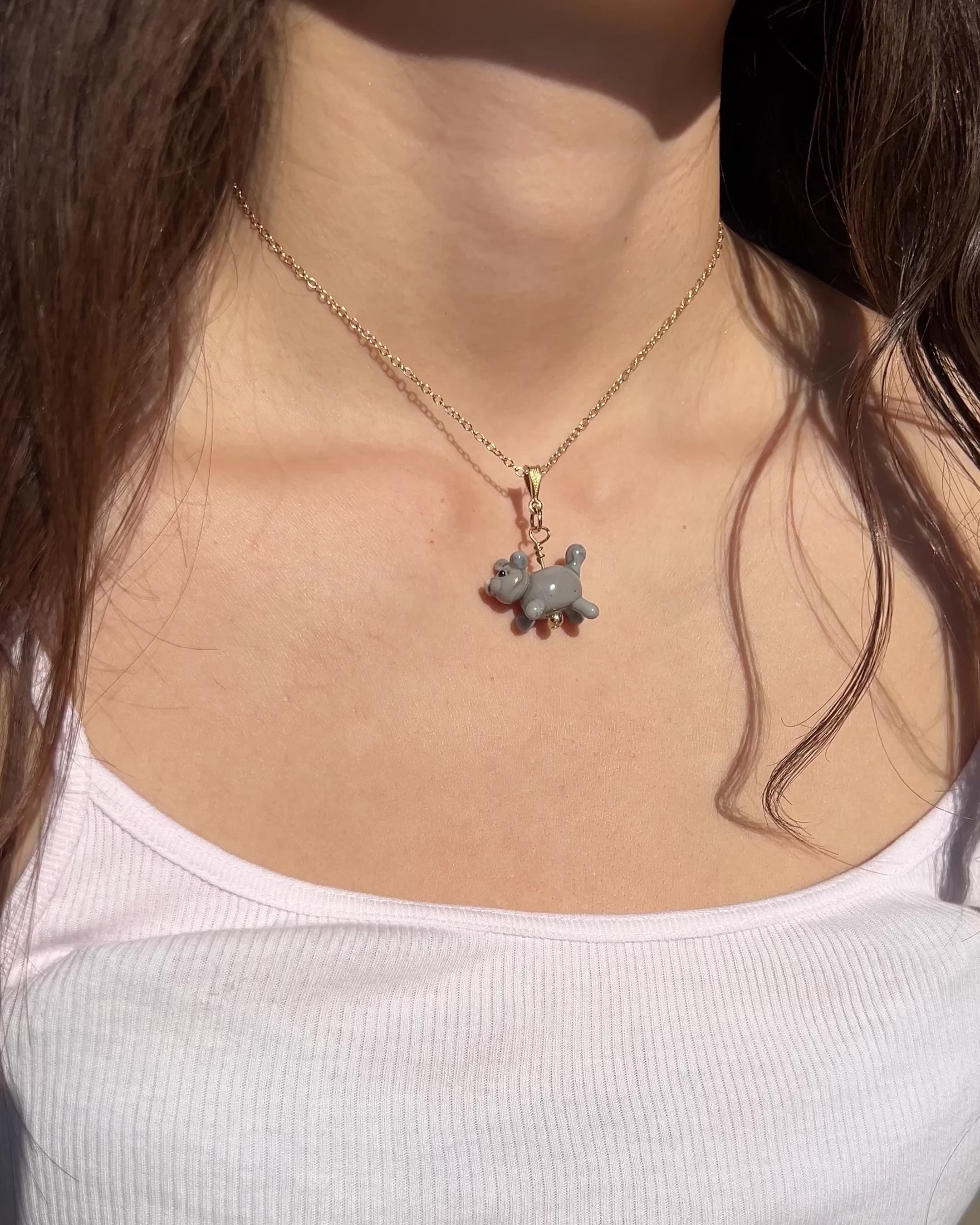 Cloudy Gray Kitten Necklace
